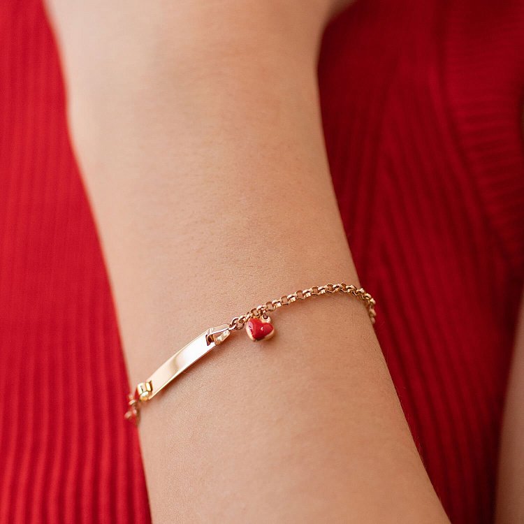 Детский золотой браслет "Бабочка и сердечко" с эмалью б04731 от ювелирного магазина Оникс - 1