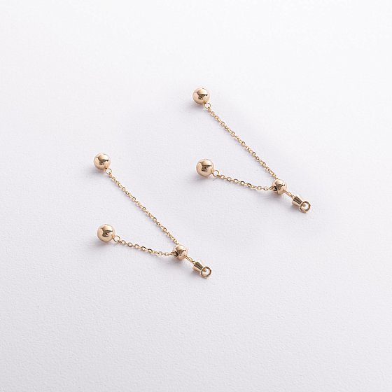 Серьги - пусеты с шариками на цепочке (желтое золото) 580142м №4