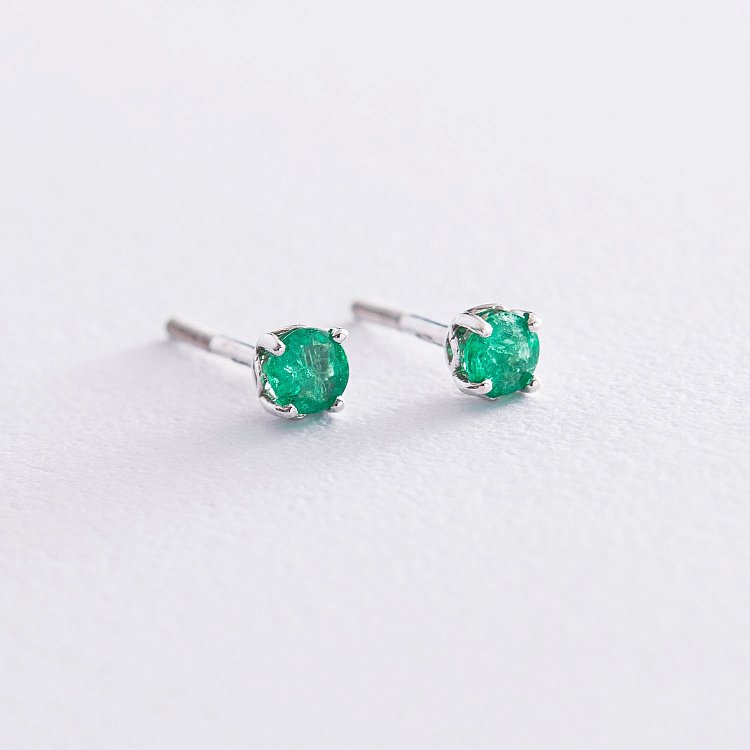 Серьги - пусеты с ониксом в белом золоте с06816 от ювелирного магазина Оникс