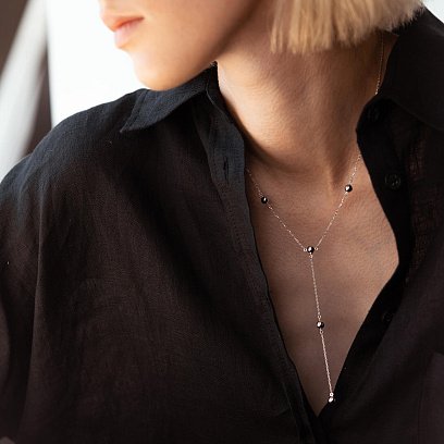 Колье - галстук "Шарики" в белом золоте (2 в 1)  кол02231 №13