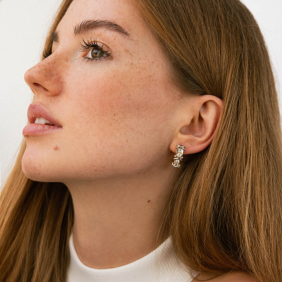 Серьги "Rosie" с фианитами (красное, белое золото) с09165 №4