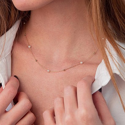 Золотое колье "Шарики" с жемчугом кол02031 №2