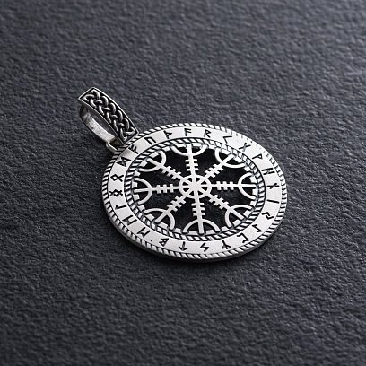 ﻿Срібний кулон "Шолом жаху із рунами" 984 №3