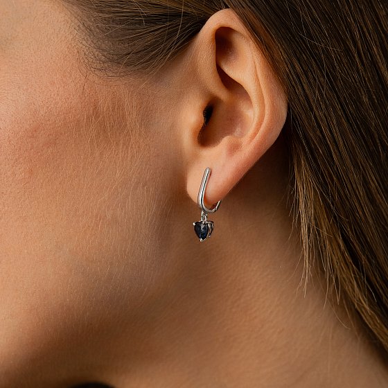 Серебряные серьги "Сердечки" (синт. сапфиры) 2620/1р-HSPH №2