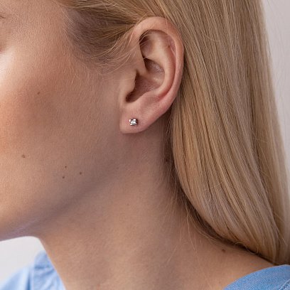 Срібні сережки - пусети фіанітами (4мм) 12322 №2