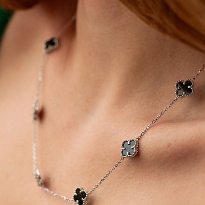 Серебряное колье "Клевера" (оникс) 181278 №4