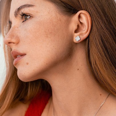 Золотые серьги - пусеты "Клевер" с бриллиантами сб0551mi №4