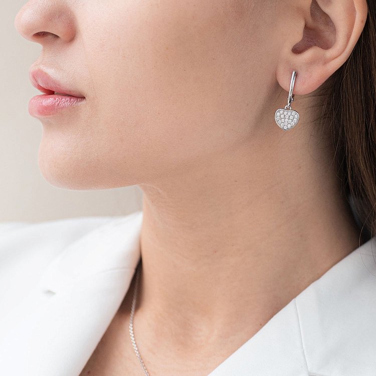 Срібні сережки "Сердечка" (фіаніти) 122903 від ювелірного магазину Онікс - 1