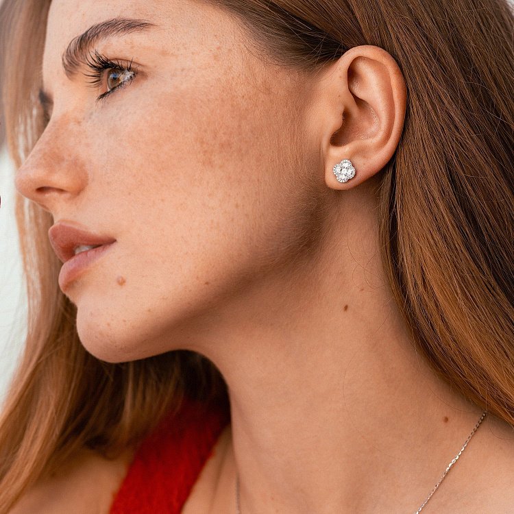 Золотые серьги - пусеты "Клевер" с бриллиантами сб0551mi от ювелирного магазина Оникс - 3