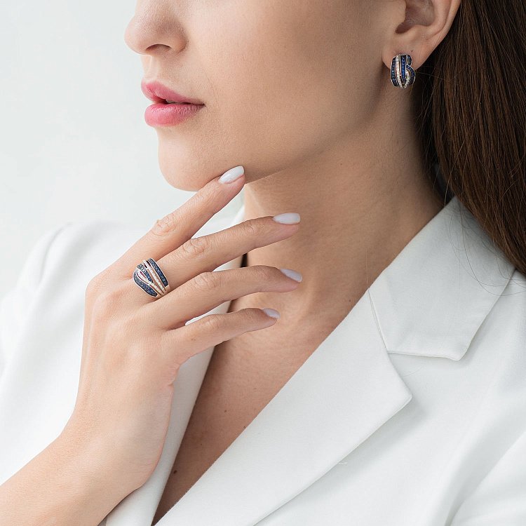 Золотые серьги с бриллиантами и сапфирами с605 от ювелирного магазина Оникс - 1