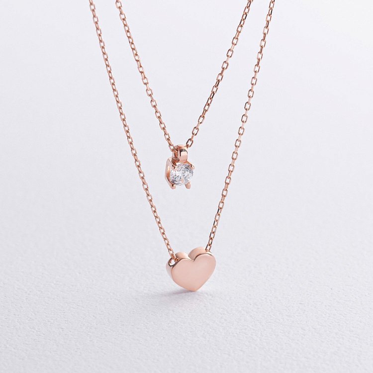 Колье "Сердце" с фианитом (красное золото) кол02564 от ювелирного магазина Оникс