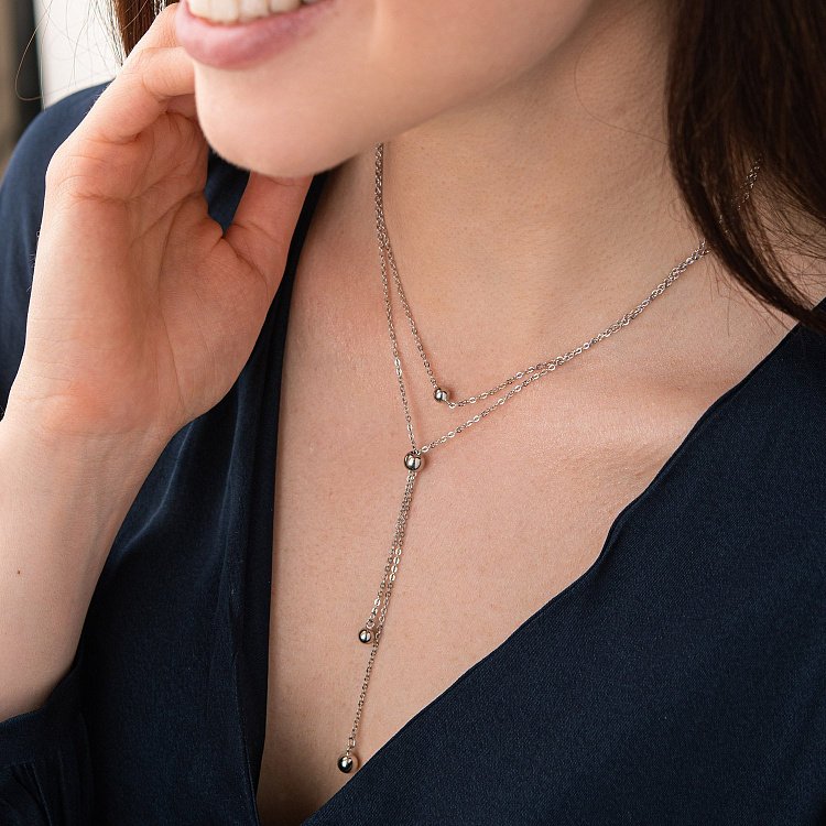 Подвійне срібне кольє з кульками 181133 від ювелірного магазину Онікс - 3