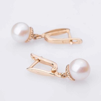 Золотые серьги с культ. пресн. жемчугом с03889 №3