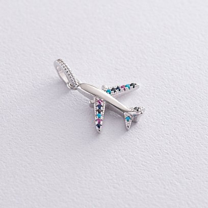 Срібна підвіска "Літак" (фіаніти) 133015