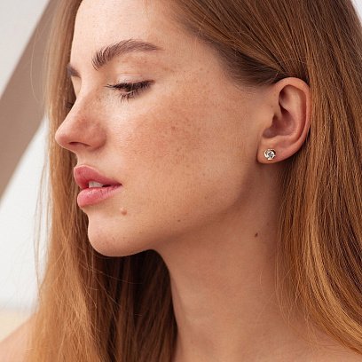 Золотые серьги - пусеты с голубыми топазами с02281 №2