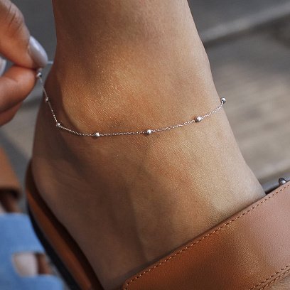 Браслет "Шарики" на ногу (белое золото) б05314