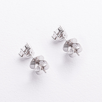 Серьги - пусеты "Сердечки" в белом золоте (бриллианты) сб0696va №3