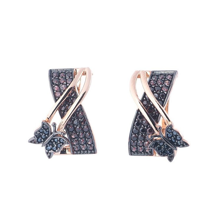 Золотые серьги "Бабочки" с фианитами с04983 от ювелирного магазина Оникс