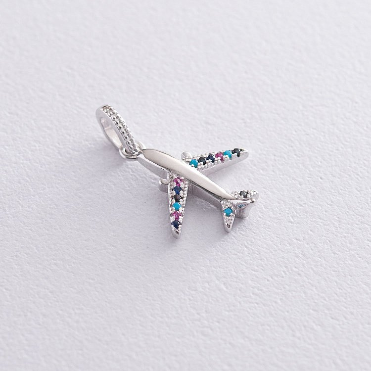 Срібна підвіска "Літак" (фіаніти) 133015 від ювелірного магазину Онікс