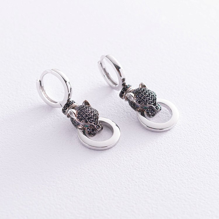 Золоті сережки "Пантери" з фіанітами с07161 від ювелірного магазину Онікс