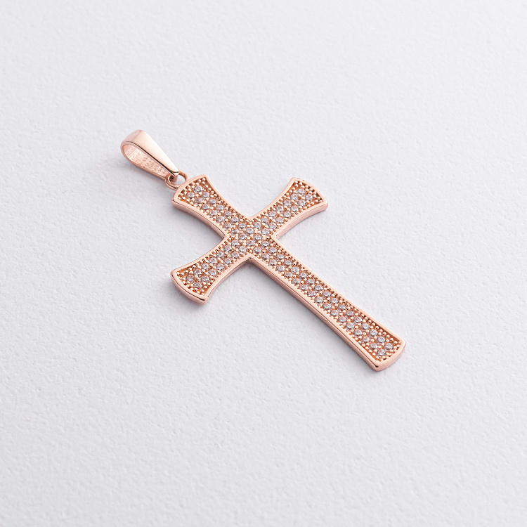 Хрестик у червоному золоті (фіаніти) п04041 від ювелірного магазину Онікс