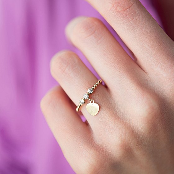 Золотое кольцо "Сердечко" с фианитами к06815