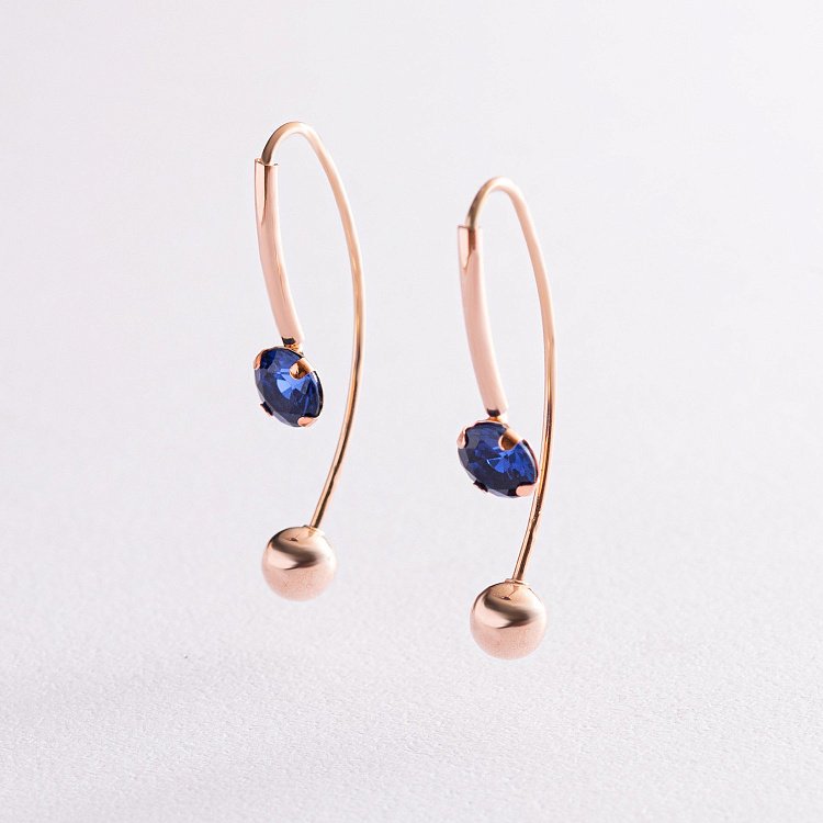Золотые серьги "Вдохновение" (синие фианиты) с07753 от ювелирного магазина Оникс