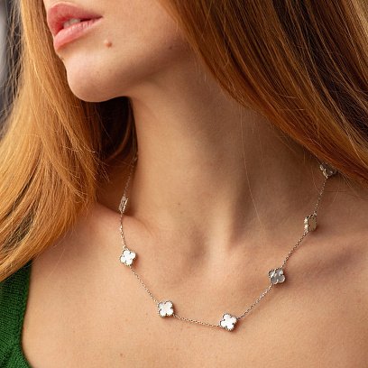 Серебряное колье "Клевера" (перламутр) 181304 №5