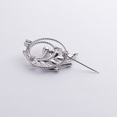 Серебряная брошь с жемчужиной и фианитом 16152 №3