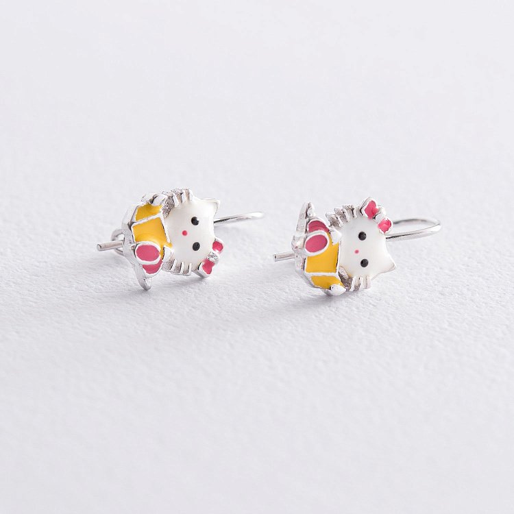 Детские серебряные серьги "Hello Kitty" 122711 от ювелирного магазина Оникс - 1