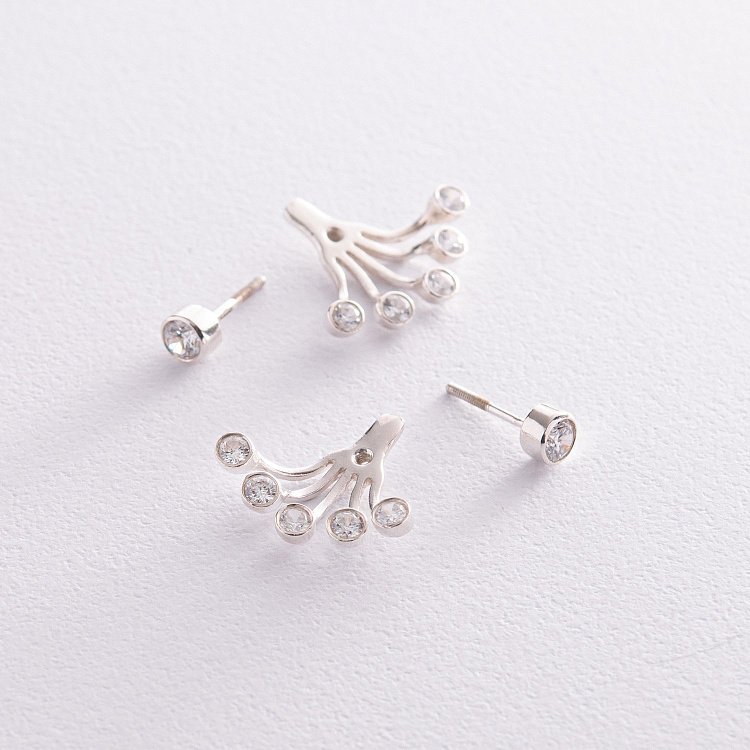 Серебряные серьги-пусеты с фианитами 121652 от ювелирного магазина Оникс - 5