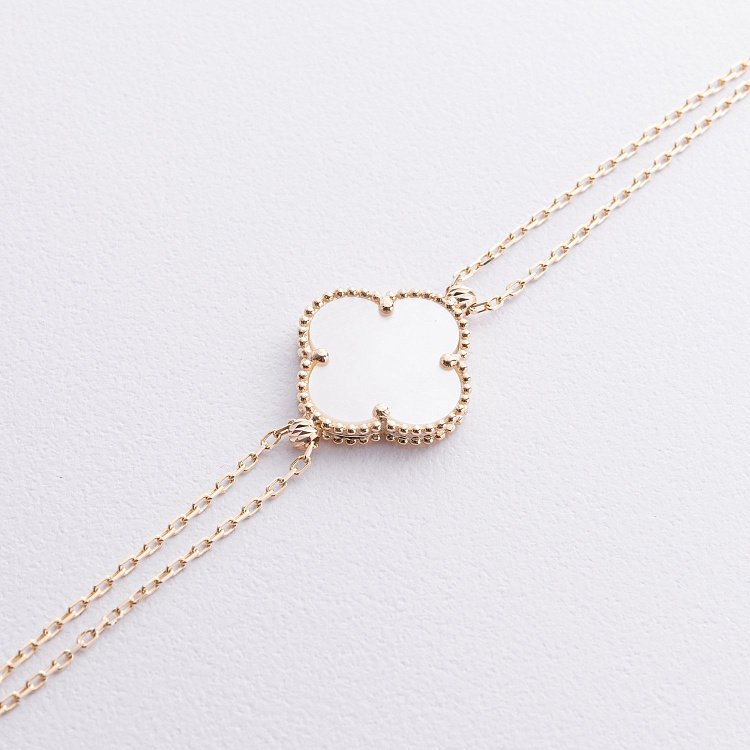 Двойной браслет "Клевер" в желтом золоте (перламутр) б05498 от ювелирного магазина Оникс - 2