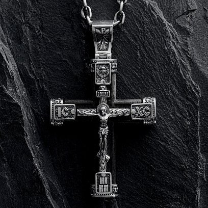 Серебряный крест "Распятие. Спаси и Сохрани" с эбеновым деревом mini 1061 №8
