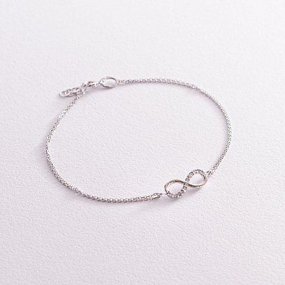 Браслет "Нескінченність" в білому золоті (фіаніти) б04853