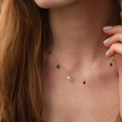 Срібне кольє з різнокольоровими фіанітами 181121 №2