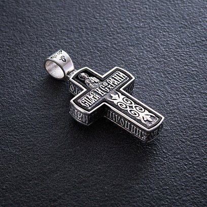 Срібний хрест "Розп'яття. Спаси та Збережи" з ебеновим деревом 1045 №5