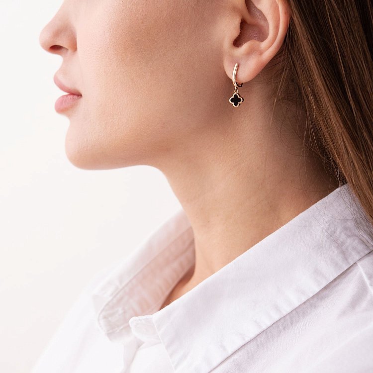 Сережки "Конюшина" в червоному золоті (емаль) с07469 від ювелірного магазину Онікс - 6