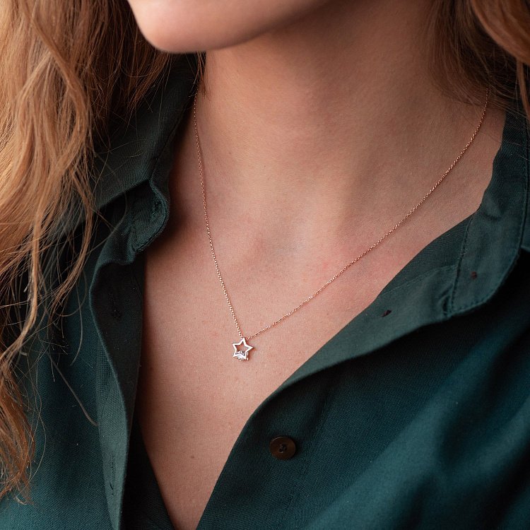 Золоте кольє "Зірочка" з фіанітом кол01900 від ювелірного магазину Онікс - 1