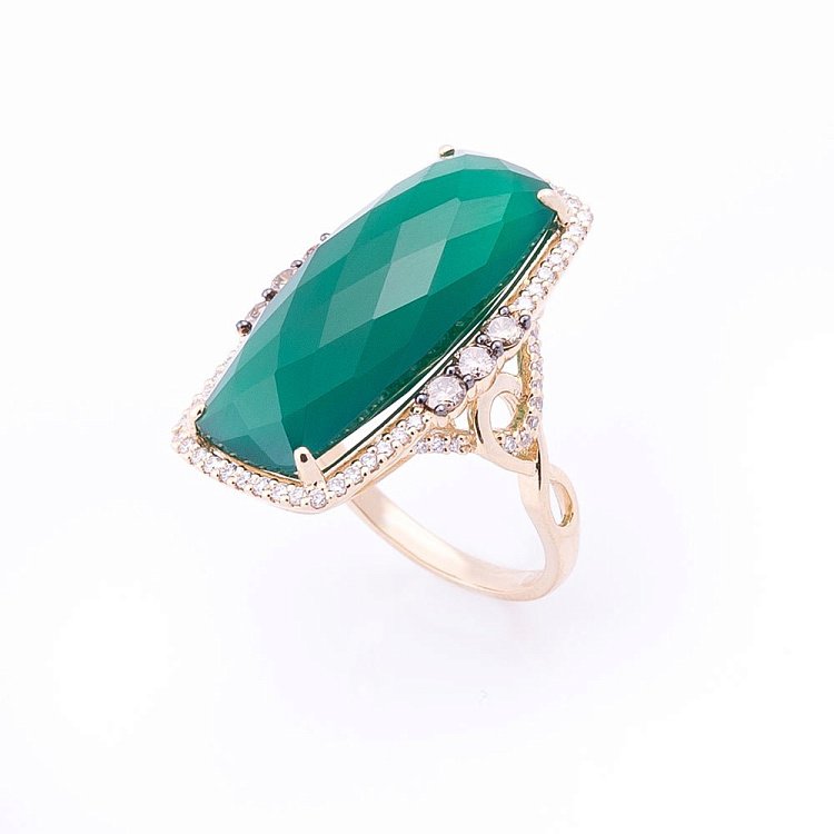 Золотое кольцо с агатом и бриллиантами кб0085А1 от ювелирного магазина Оникс