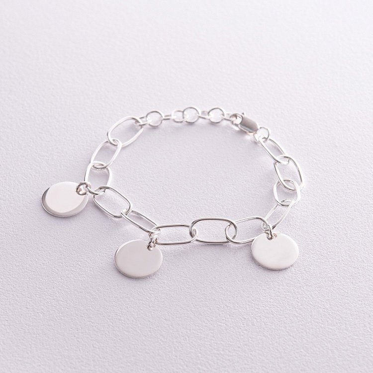 Срібний браслет "Ланцюжок з монетками" (можливе гравіювання) 141626 від ювелірного магазину Онікс