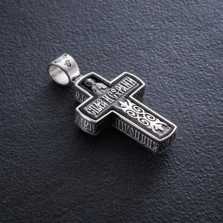 Срібний хрест "Розп'яття. Спаси та Збережи" з ебеновим деревом 1045 від ювелірного магазину Онікс - 6