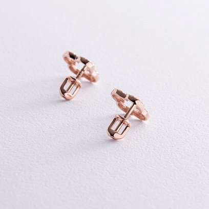 Сережки - пусети "Конюшина" з фіанітами (червоне золото) с08442 №4