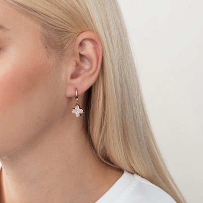Золотые серьги "Клевер" (фианиты) с04476 №2
