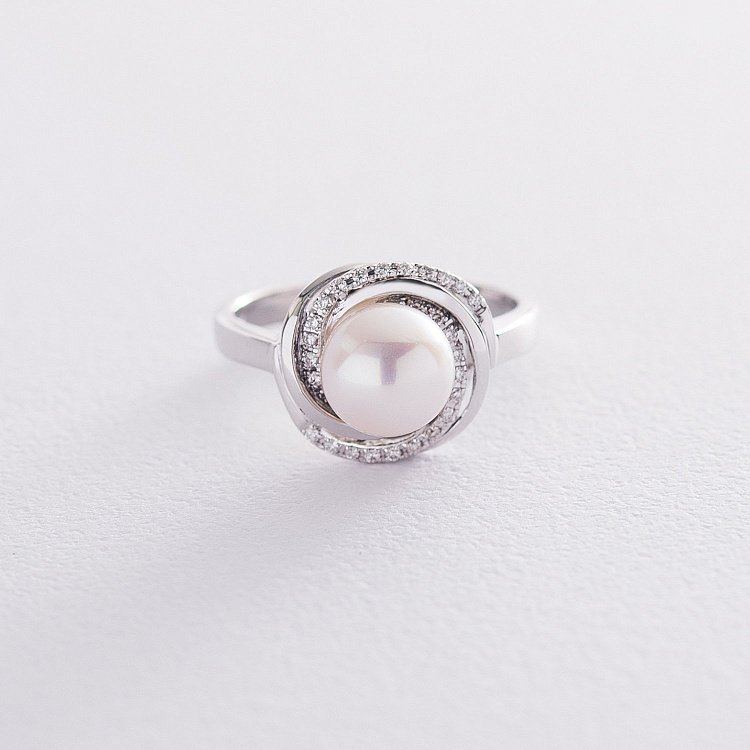 Золота каблучка з перлиною і діамантами кжд1-046 від ювелірного магазину Онікс