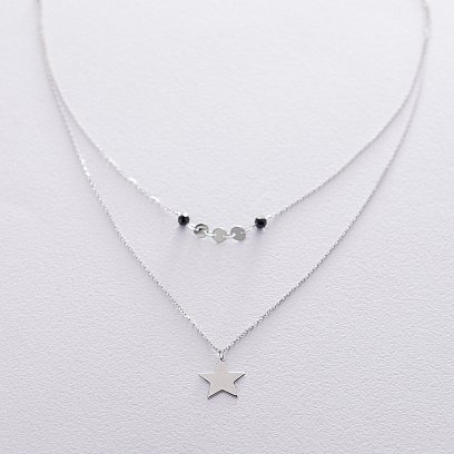 Двойное золотое колье "Звездочка" с черными фианитами кол01537 №3