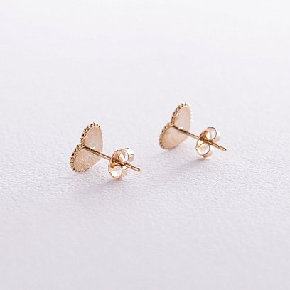 Сережки - пусети "Сердечки" у жовтому золоті (емаль) с08068 №4