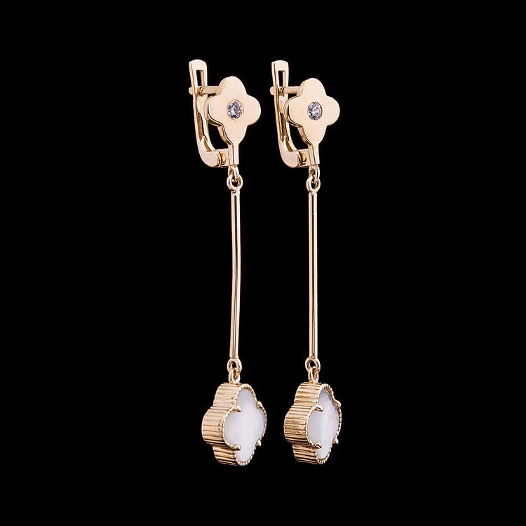 Золоті сережки з перламутром і фіанітами с03681 від ювелірного магазину Онікс