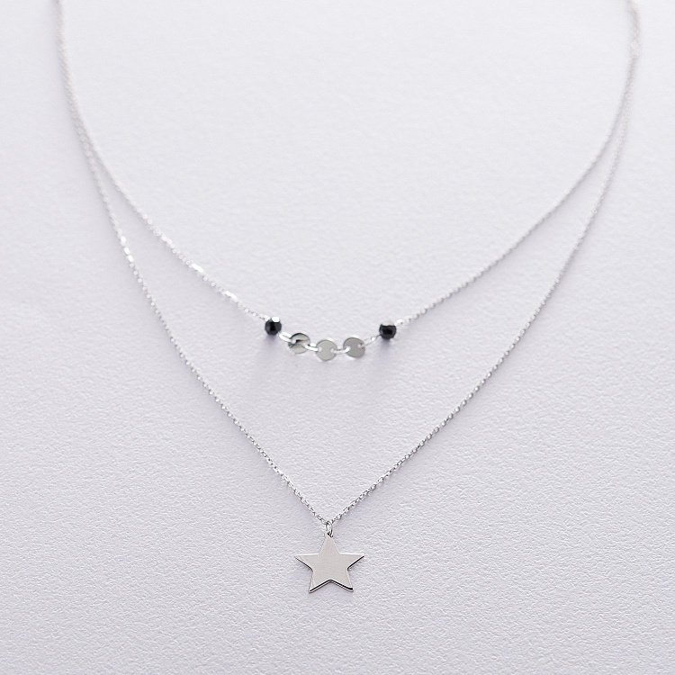 Двойное золотое колье "Звездочка" с черными фианитами кол01537 от ювелирного магазина Оникс - 2