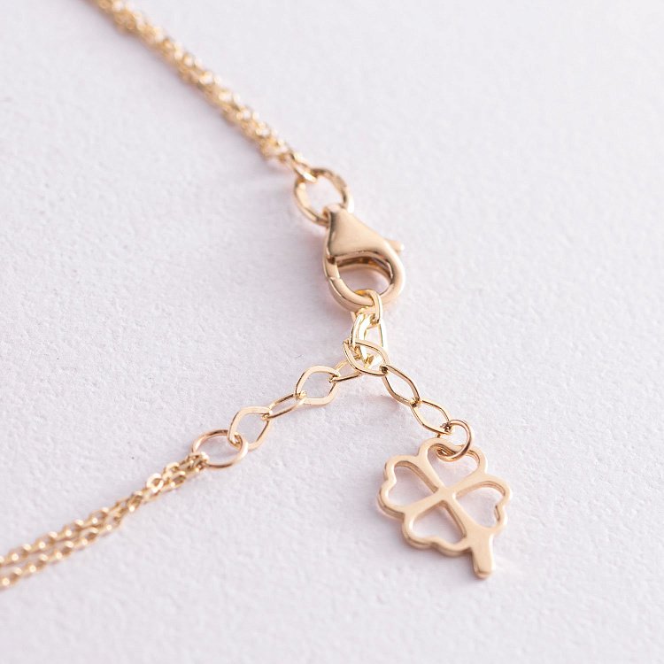 Золотой двойной браслет "Клевер" с ониксом б04824 от ювелирного магазина Оникс - 3