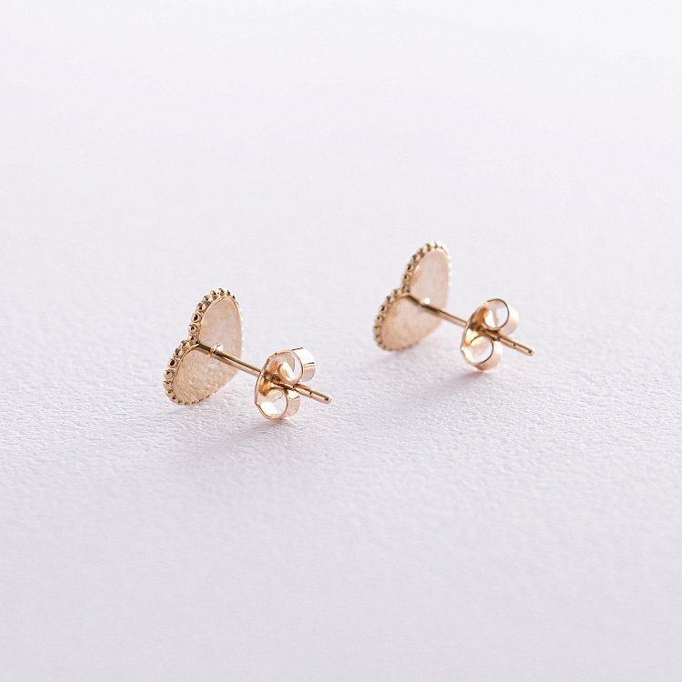 Сережки - пусети "Сердечки" у жовтому золоті (емаль) с08068 від ювелірного магазину Онікс - 3